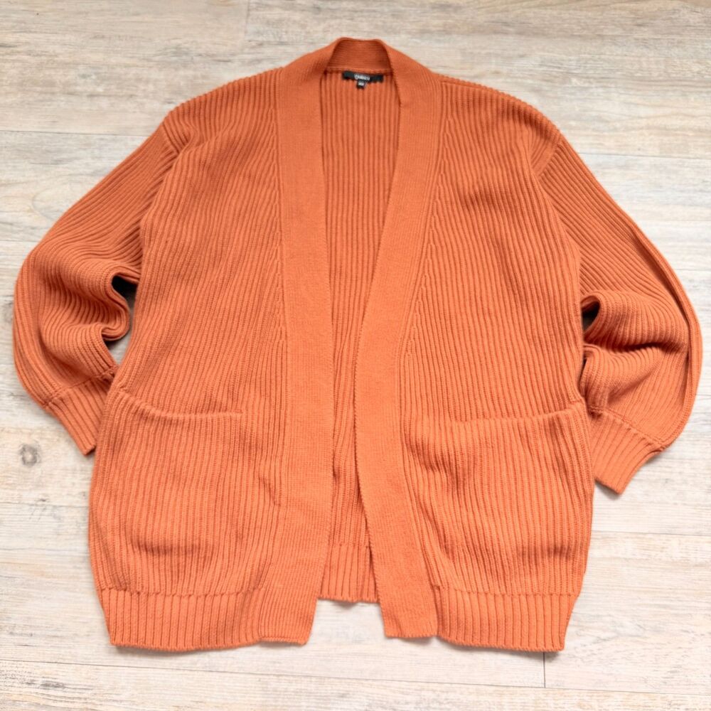 Quince 100% Organic Cotton Oversized Cardigan Sweater Burnt Orange XS Cozy